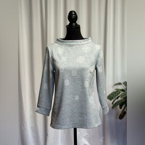Talbots winter top with snowflake detail. Gray with 3/4 sleeve. Size small. NWT